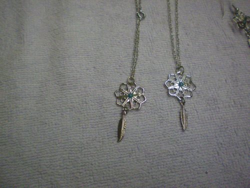 Dream catcher & feathers style necklace, silverton